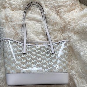 Michael kors white and clear vinyl tote medium size
